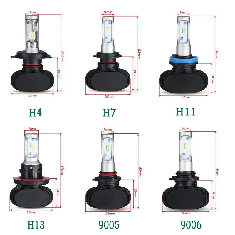 2 peças S1 Auto H3 H8 H11 H4 LED H7 Lâmpada Farol de Carro Farol Alto Baixo 50W 8000LM 12V 24V Kit de Farol de Neblina Chips CSP/SMD Luzes de Carro