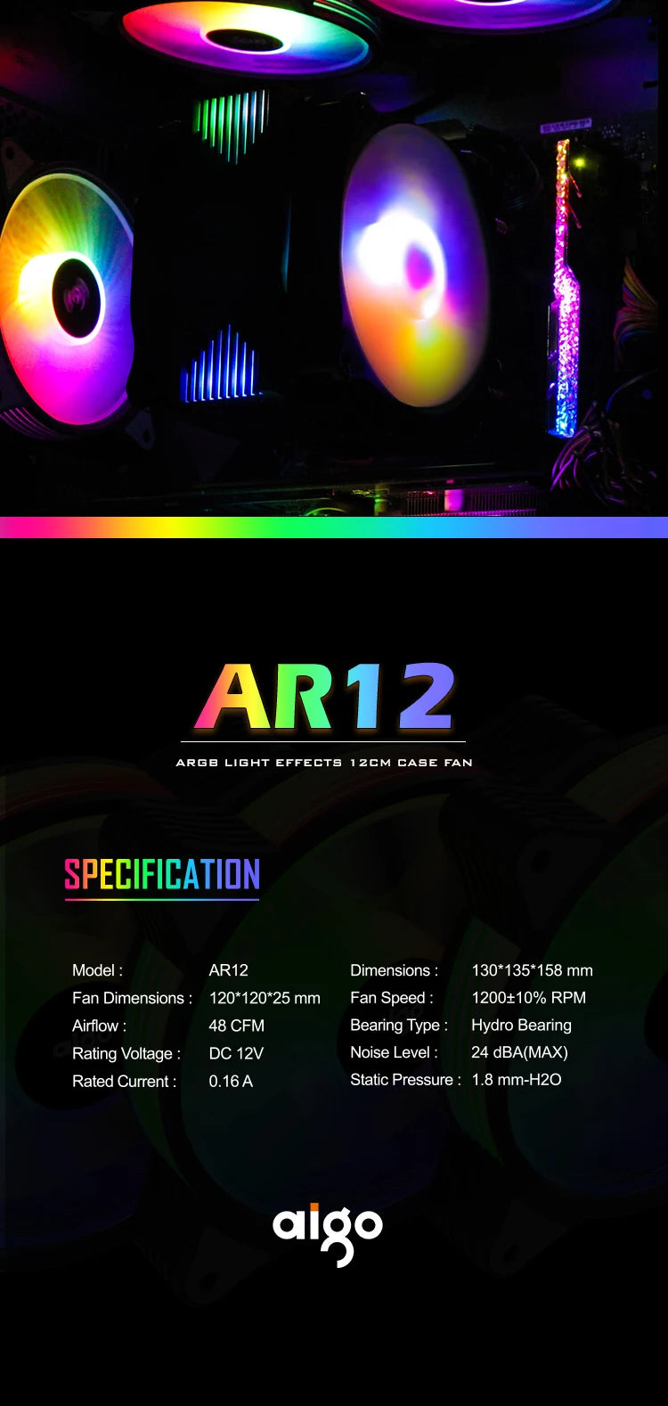 AIGO R12 120MM ventilador de gabinete de computador normal dissipador de calor RGB aura sync porta SATA cooler de 12 cm Um controlador