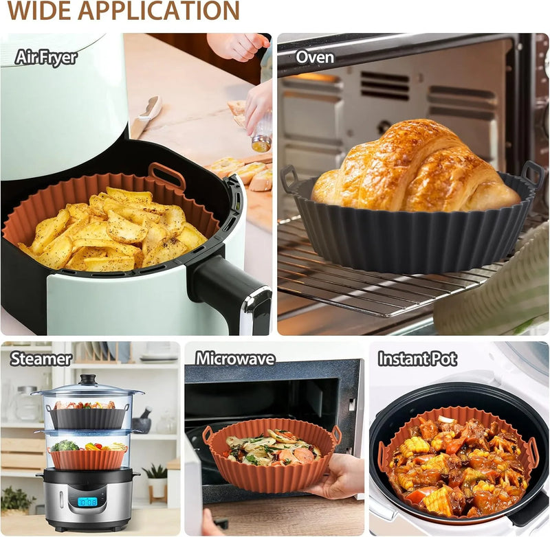 Cesta de silicone para Airfryer, assadeira reutilizável, molde de silicone para Airfryer, pizza, frango frito, cesta, forros para Airfryer, acessórios