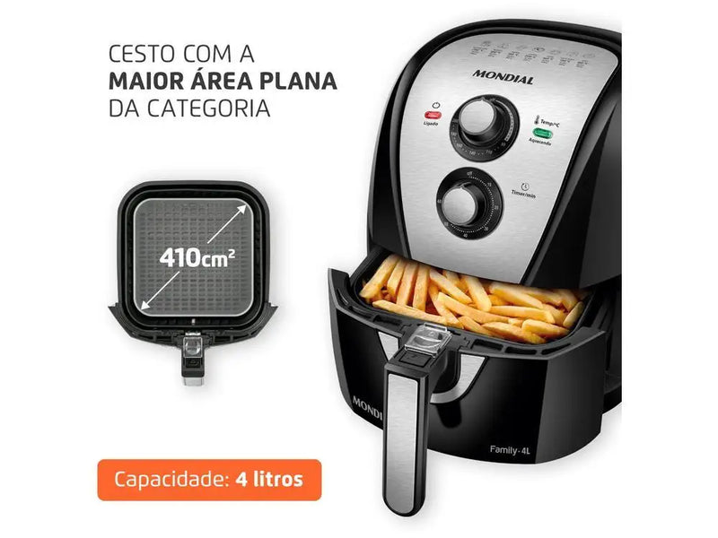 Fritadeira Elétrica Sem Óleo/Air Fryer Mondial Family AFN-40-BI Preta 4L com Timer - 110V