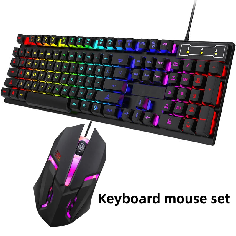 Teclado com fio de 104 teclas com retroiluminação RGB, luz respirável, conjunto de teclado e mouse ergonômico para jogos, laptop, Gamer Office