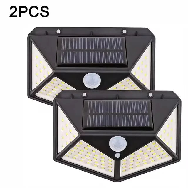 Luzes solares externas à prova d'água 100 LED lâmpada de parede sensor de movimento luz solar luz de rua para jardim varanda quintal garagem