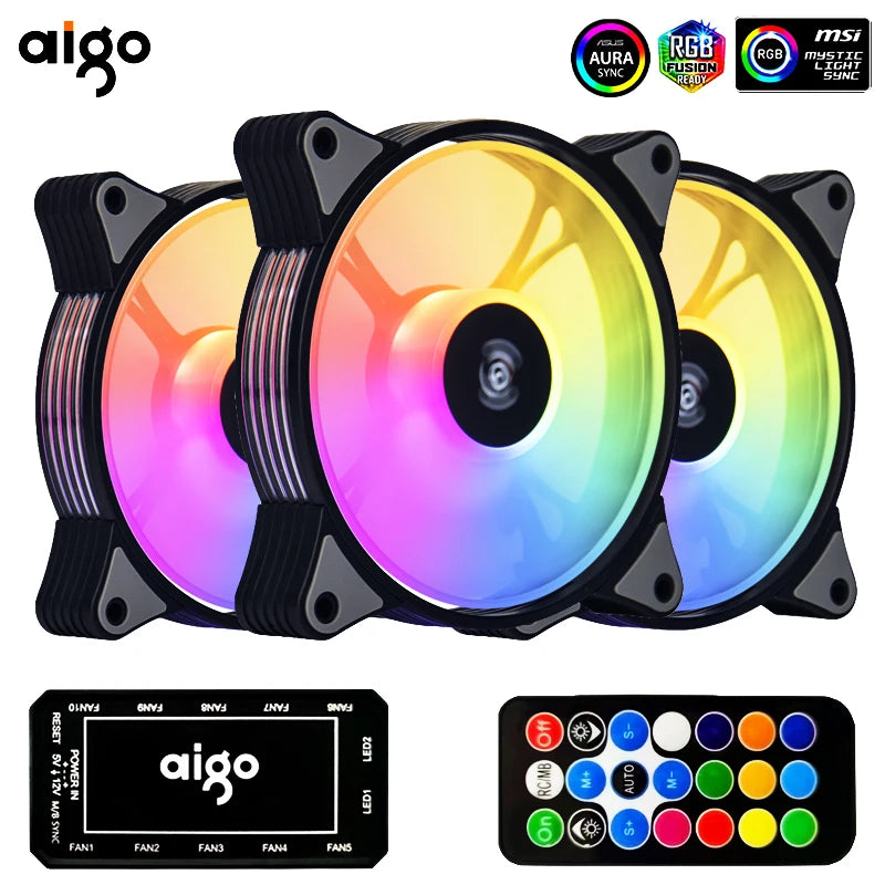 AIGO R12 120MM ventilador de gabinete de computador normal dissipador de calor RGB aura sync porta SATA cooler de 12 cm Um controlador