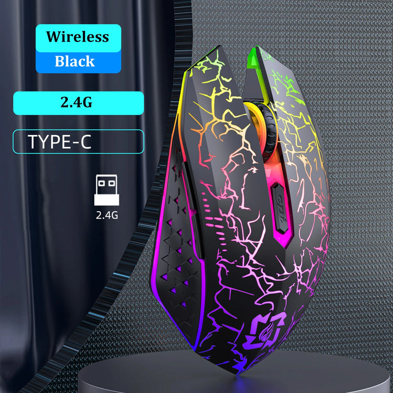 Mouse gamer RGB Bluetooth 2.4G sem fio ergonômico 1600DPI 6 botões mudos mouse para MacBook tablet laptops computador