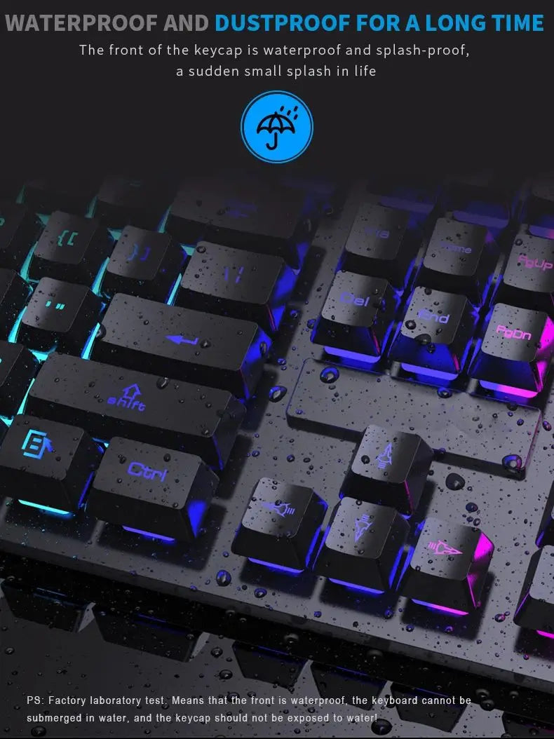 Teclado com fio de 104 teclas com retroiluminação RGB, luz respirável, conjunto de teclado e mouse ergonômico para jogos, laptop, Gamer Office
