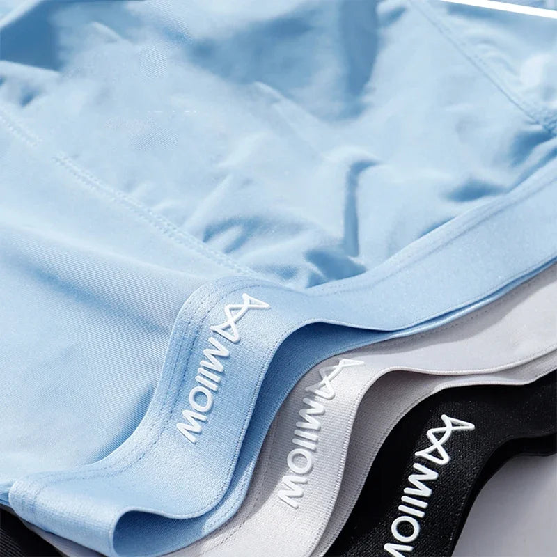 MiiOW 3 peças cuecas boxer masculinas de seda fina e gelada, grafeno, antibacteriano, roupa íntima masculina respirável e refrescante