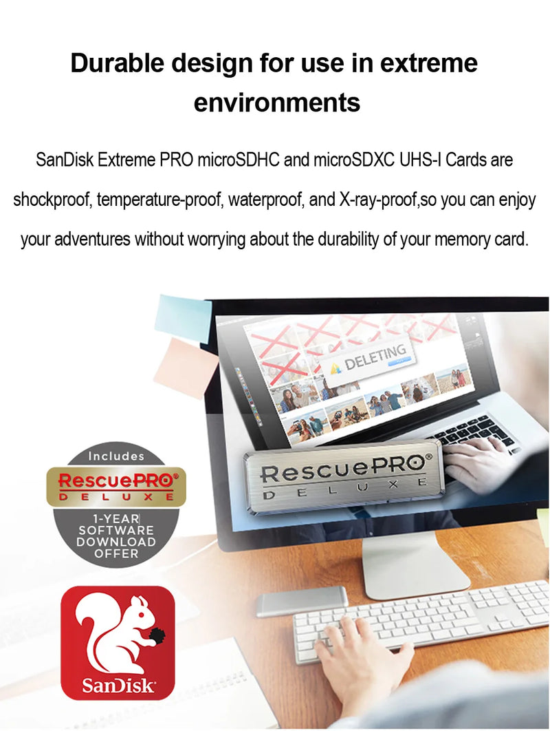 Cartão de memória SanDisk Extreme Pro Micro SD 256 GB UHS-I, cartão Micro SD 128 GB, cartão TF 64 GB, 200 MB/memória em classe 10 U3 V30 A2, capa para carro