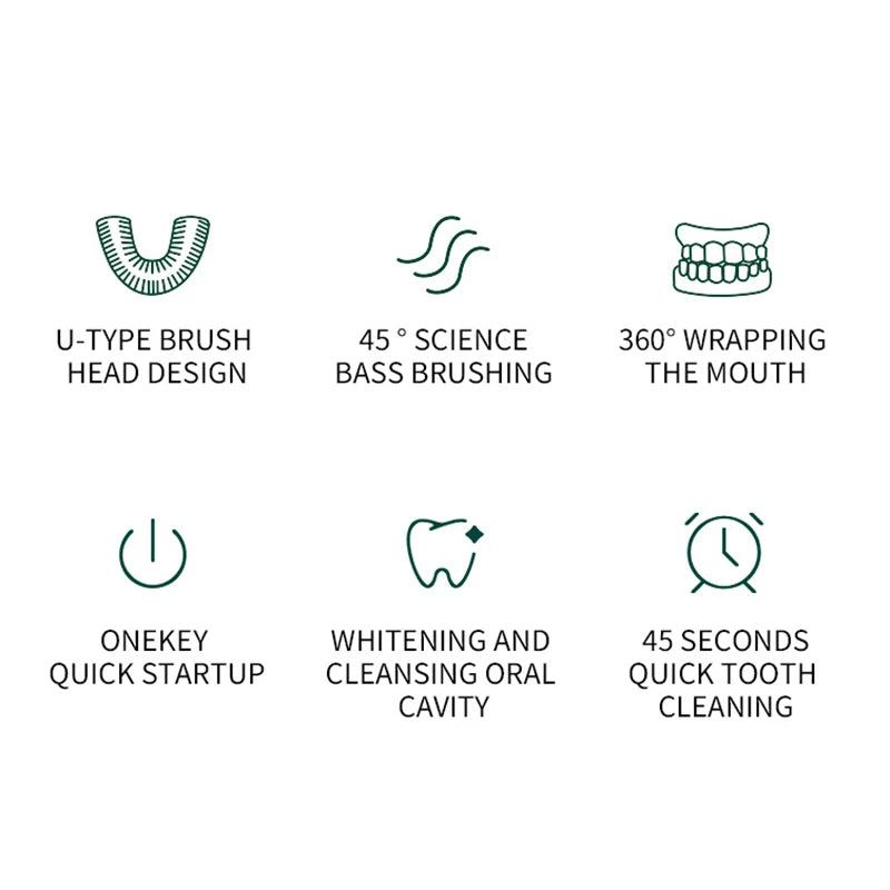 Escova de dentes em formato de U, ultrassônica, 360 graus, branqueadora infantil, silicone, automática, elétrica