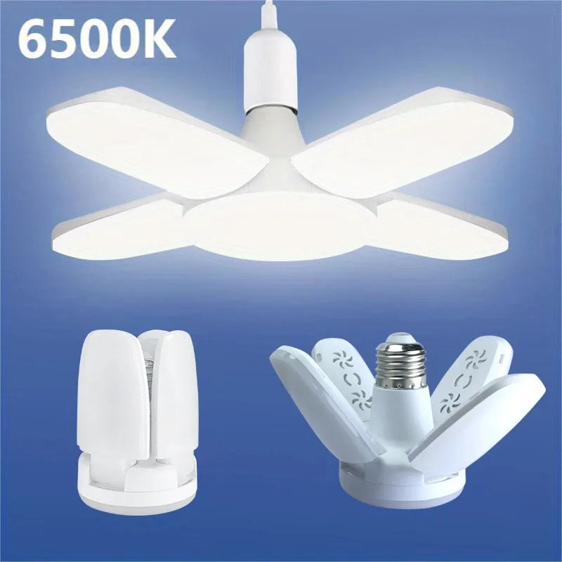 Lâmpada LED dobrável E27 de 28 W com ventilador AC220 V/110 V, 40 lâmpadas de deformação para iluminação de teto residencial, armazém e garagem, luz branca, lâmpada 6500 K
