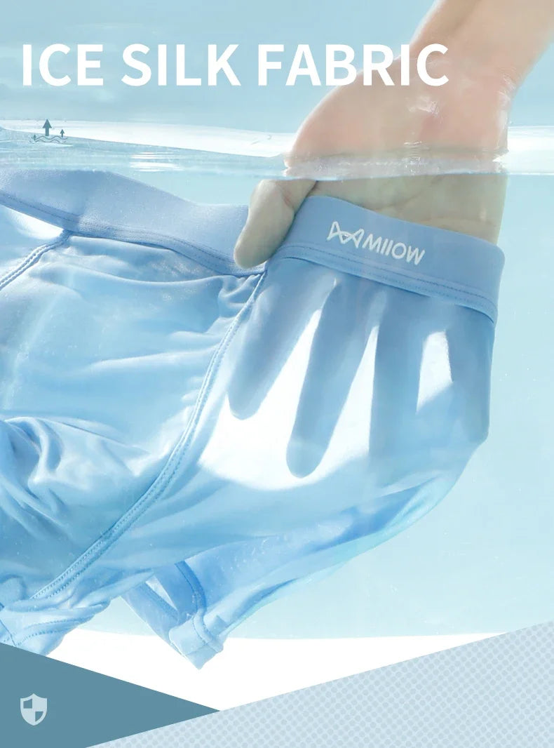 MiiOW 3 peças cuecas boxer masculinas de seda fina e gelada, grafeno, antibacteriano, roupa íntima masculina respirável e refrescante