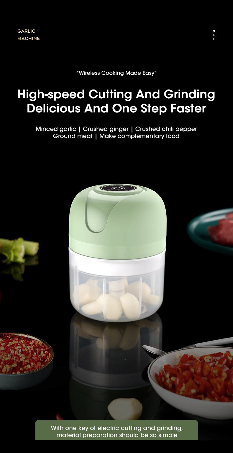 Triturador de alho elétrico de 250 ml, picador de alimentos para cozinha, moedor de carne portátil USB, picador de vegetais para utensílios de cozinha