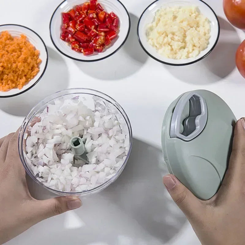 Moedor de carne manual de 500 ml, picador de alho giratório, triturador de alho, cortador de vegetais e cebola, picador de alimentos para cozinha