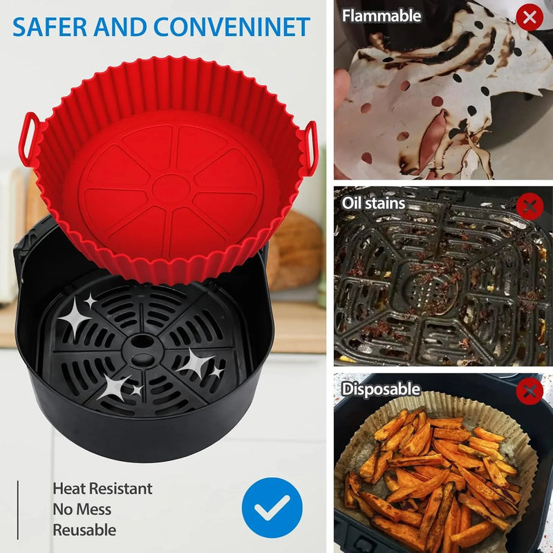Cesta de silicone para Airfryer, assadeira reutilizável, molde de silicone para Airfryer, pizza, frango frito, cesta, forros para Airfryer, acessórios