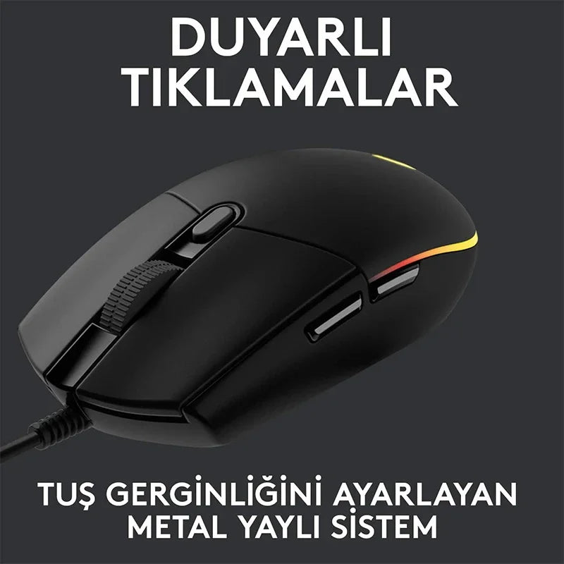 Mouse gamer Logitech G102 com fio USB, tela com efeito óptico de arco-íris de 8000 DPI para PC/Mac e laptop