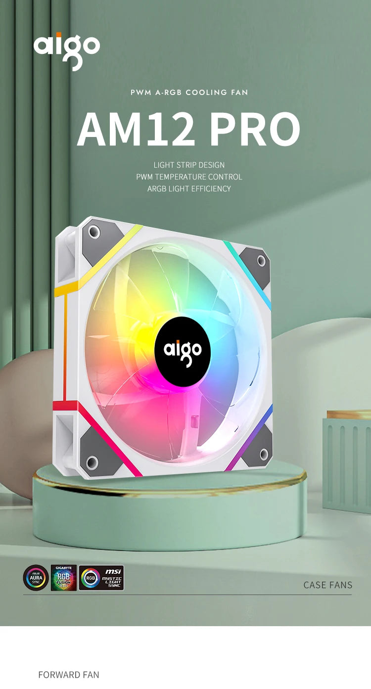 Ventilação de ventilador Aigo M12pro RGB OI boy A 120MM PC ventilador de gabinete de computador PWM 12cm branco CPU water cooler silencioso