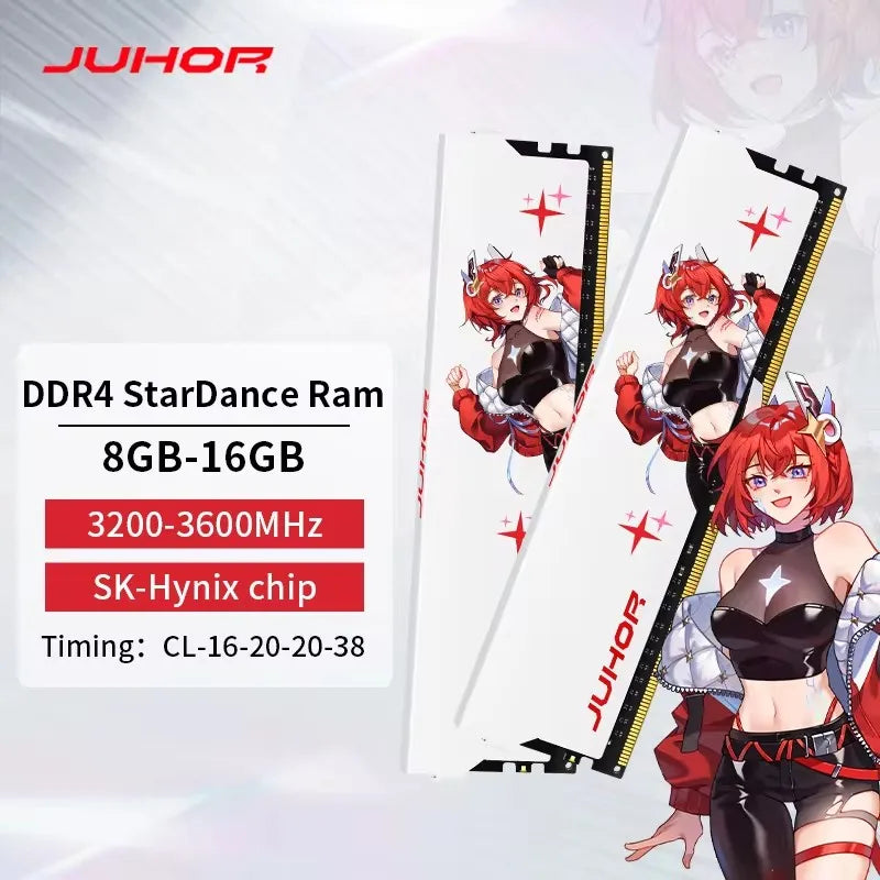 Juhor memoria RAM DDR4 8GB 16GB 3200MHz 3600MHz DI MM memória ram para jogos de mesa com dissipador de calor branco