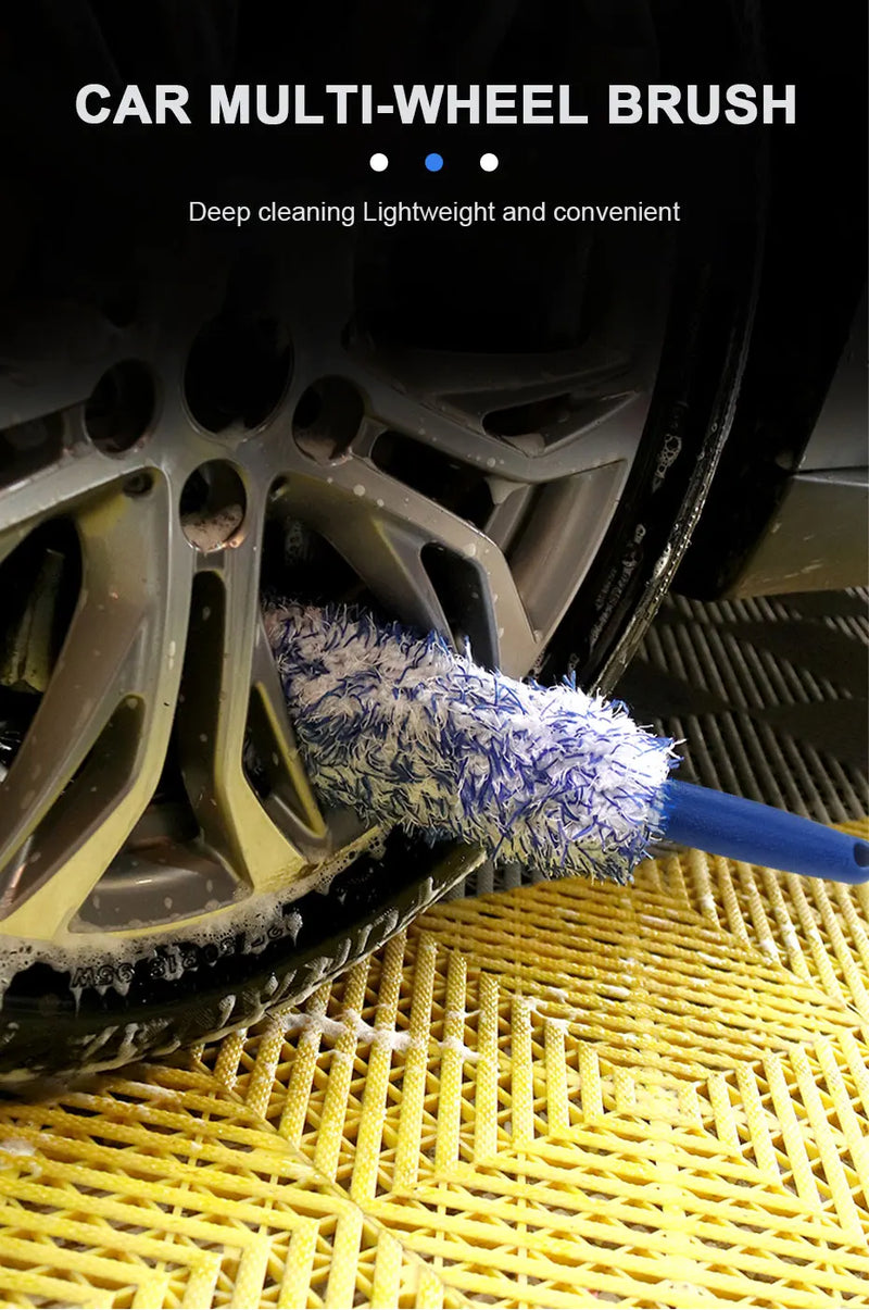 SEAMETAL Escova de limpeza de aro de pneu de carro, escova de pelúcia portátil para cubo de roda de carro, ferramenta de lavagem, cuidados com os detalhes do carro, escova para remoção de poeira