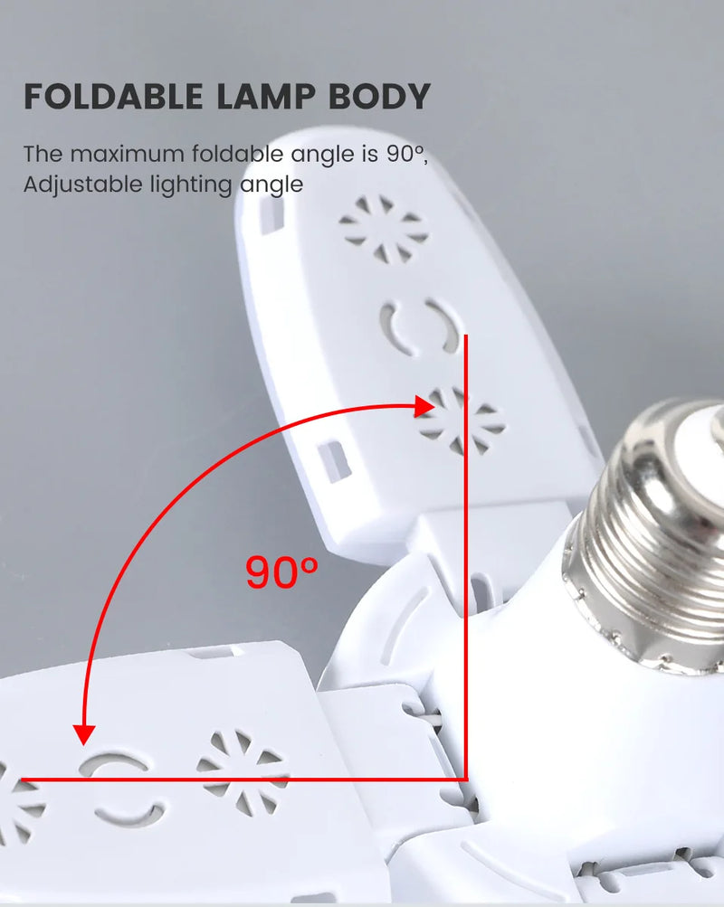Lâmpada LED dobrável E27 de 28 W com ventilador AC220 V/110 V, 40 lâmpadas de deformação para iluminação de teto residencial, armazém e garagem, luz branca, lâmpada 6500 K