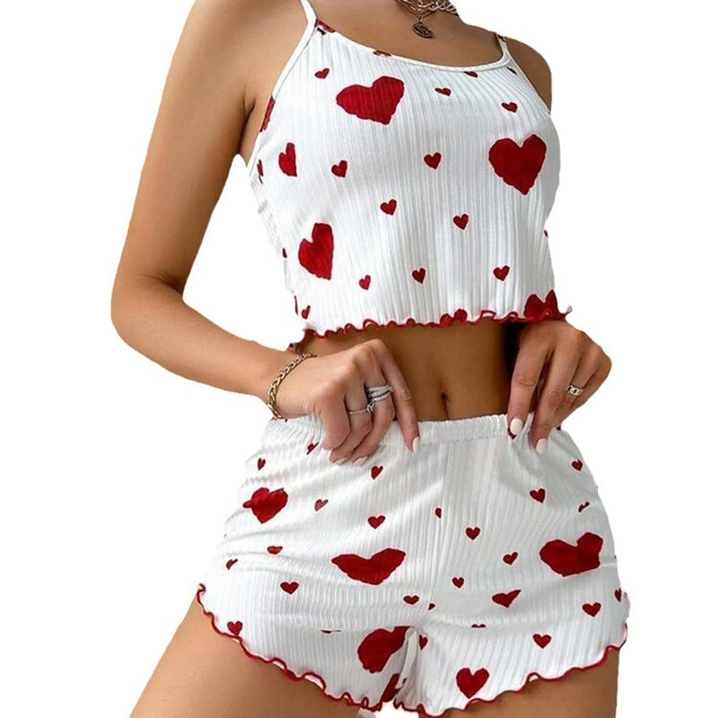 Mulheres spa jam ativo pijamas 2 peças regatas curtas e shorts SS ml branco ventilado macio casual amor impressão