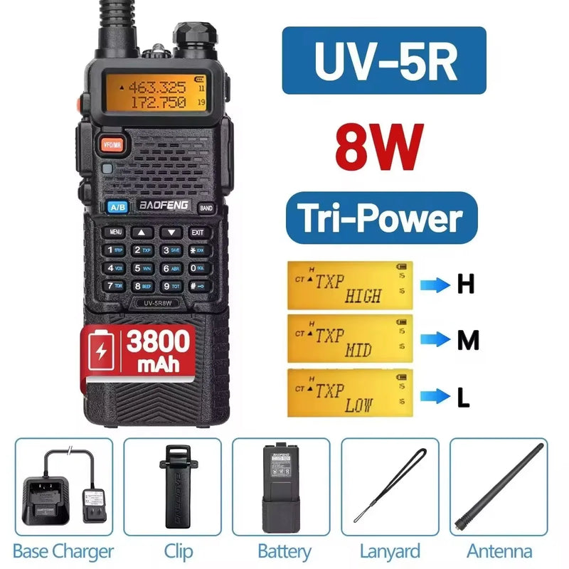 5W 8W rádio bidirecional VHF UHF FM rádio portátil transceptor caça 16km
