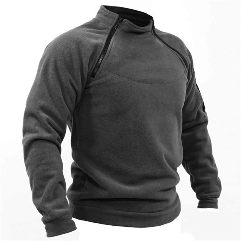 Jaqueta de lã tática masculina para atividades ao ar livre, roupas quentes com zíper, casaco à prova de vento e moletom térmico para caminhadas