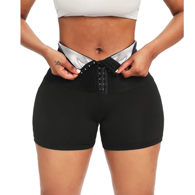 Calças de sauna com suor, shorts modeladores corporais, perda de peso, modelador de cintura feminino, barriga, quente, térmica, suor, fitness