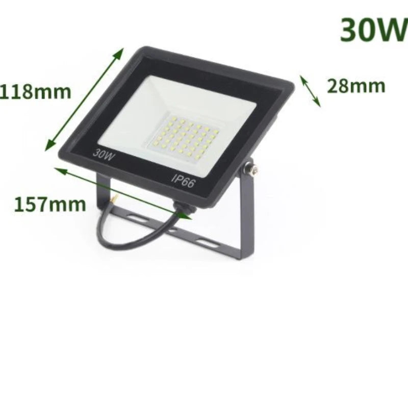 Holofote LED para área externa IP66 à prova d'água, 220V, 20W, 30W, 50W, 100W, lâmpada para jardim, varanda e pátio