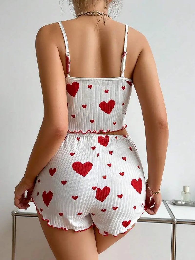 Mulheres spa jam ativo pijamas 2 peças regatas curtas e shorts SS ml branco ventilado macio casual amor impressão
