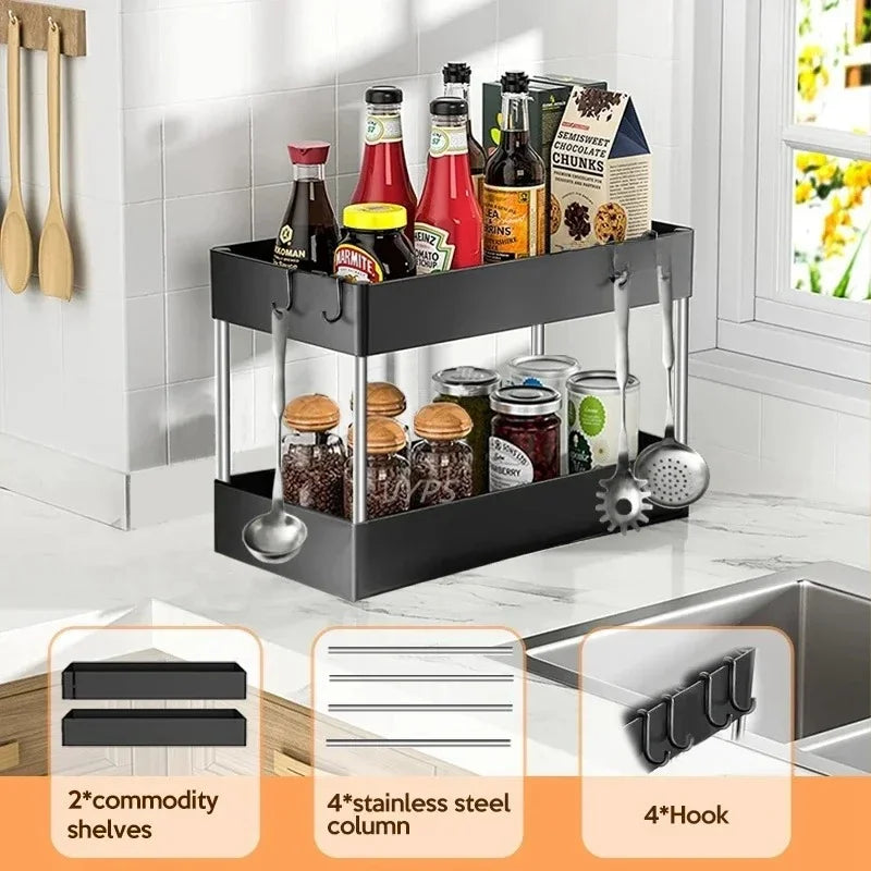 1/2 PCs organizador de armazenamento sob a pia, gaveta de 2 níveis, armário de rack multiuso, rack de armazenamento sob a pia, organizador de banheiro e cozinha