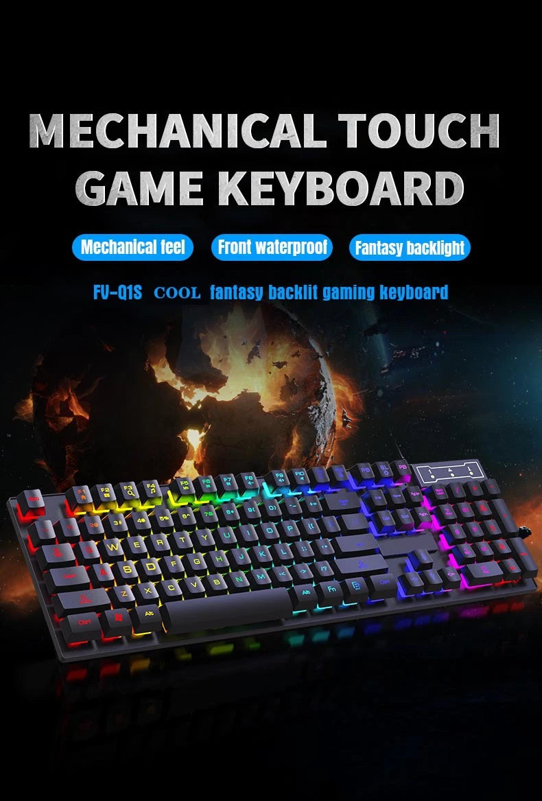 Teclado com fio de 104 teclas com retroiluminação RGB, luz respirável, conjunto de teclado e mouse ergonômico para jogos, laptop, Gamer Office