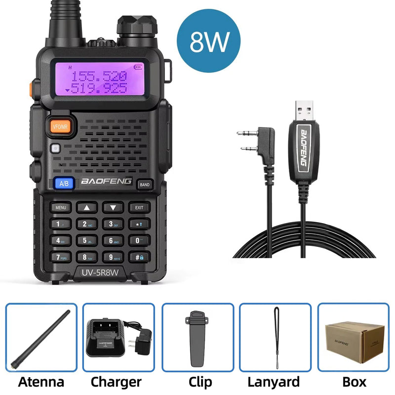 5W 8W rádio bidirecional VHF UHF FM rádio portátil transceptor caça 16km