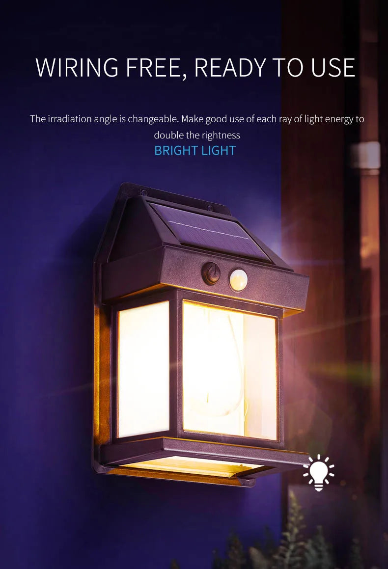 Motion Sensor Solar Tungsten Night Lamp Intelligent Wall Lamp 3 Lighting Modes Waterproof Courtyard Garden Decoration Lantern