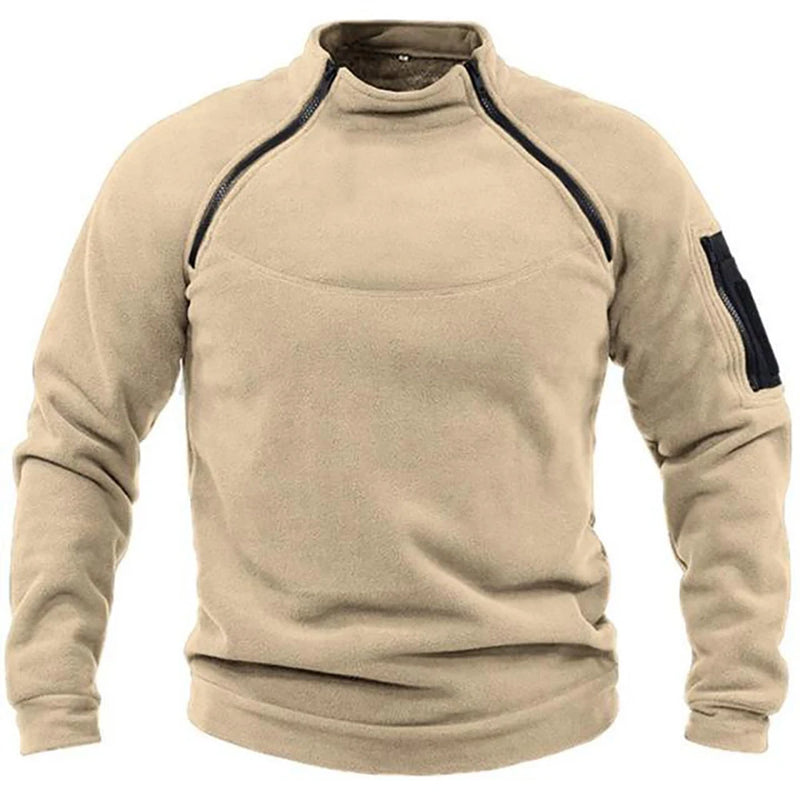 Jaqueta de lã tática masculina para atividades ao ar livre, roupas quentes com zíper, casaco à prova de vento e moletom térmico para caminhadas