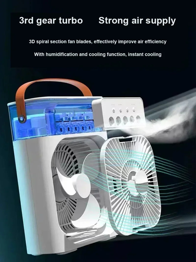 Umidificador portátil, ventilador, ar condicionado, USB, ventilador elétrico, luz noturna LED, névoa de água, divertido, 3 em 1, refrigerador de ar, umidificador para casa