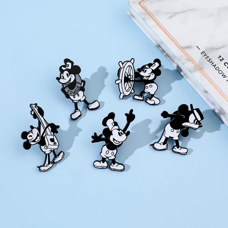 Broche de desenho animado Mickey Mouse de primeira geração, 5 peças, fofo, anime, o navio, chefe, rato, broche de esmalte, animal, moda, metal, distintivo, joia