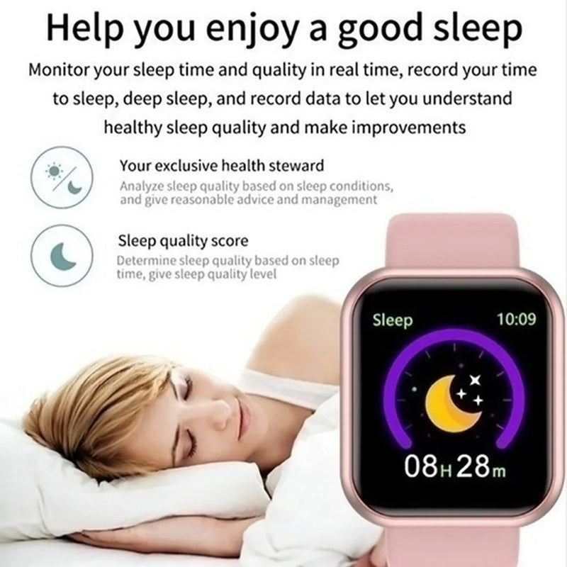 Relógio inteligente multifuncional masculino e feminino com conexão Bluetooth, pulseira esportiva para música e fitness, monitoramento do sono, relógio inteligente D20