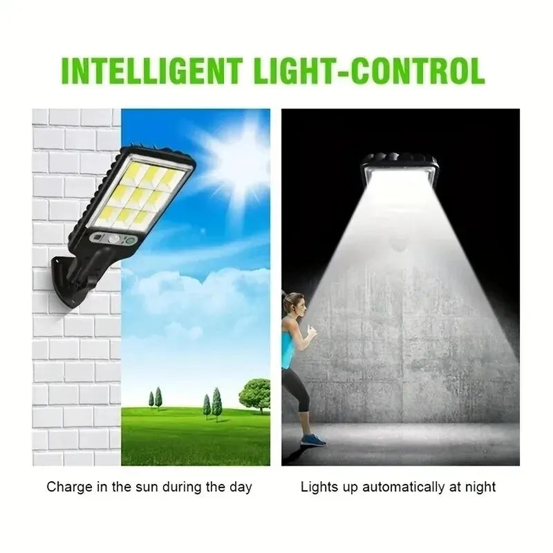 Sensor solar luzes ao ar livre LED rua jardim lâmpadas solares 3 modos sensor de movimento à prova d'água controle remoto luz de parede