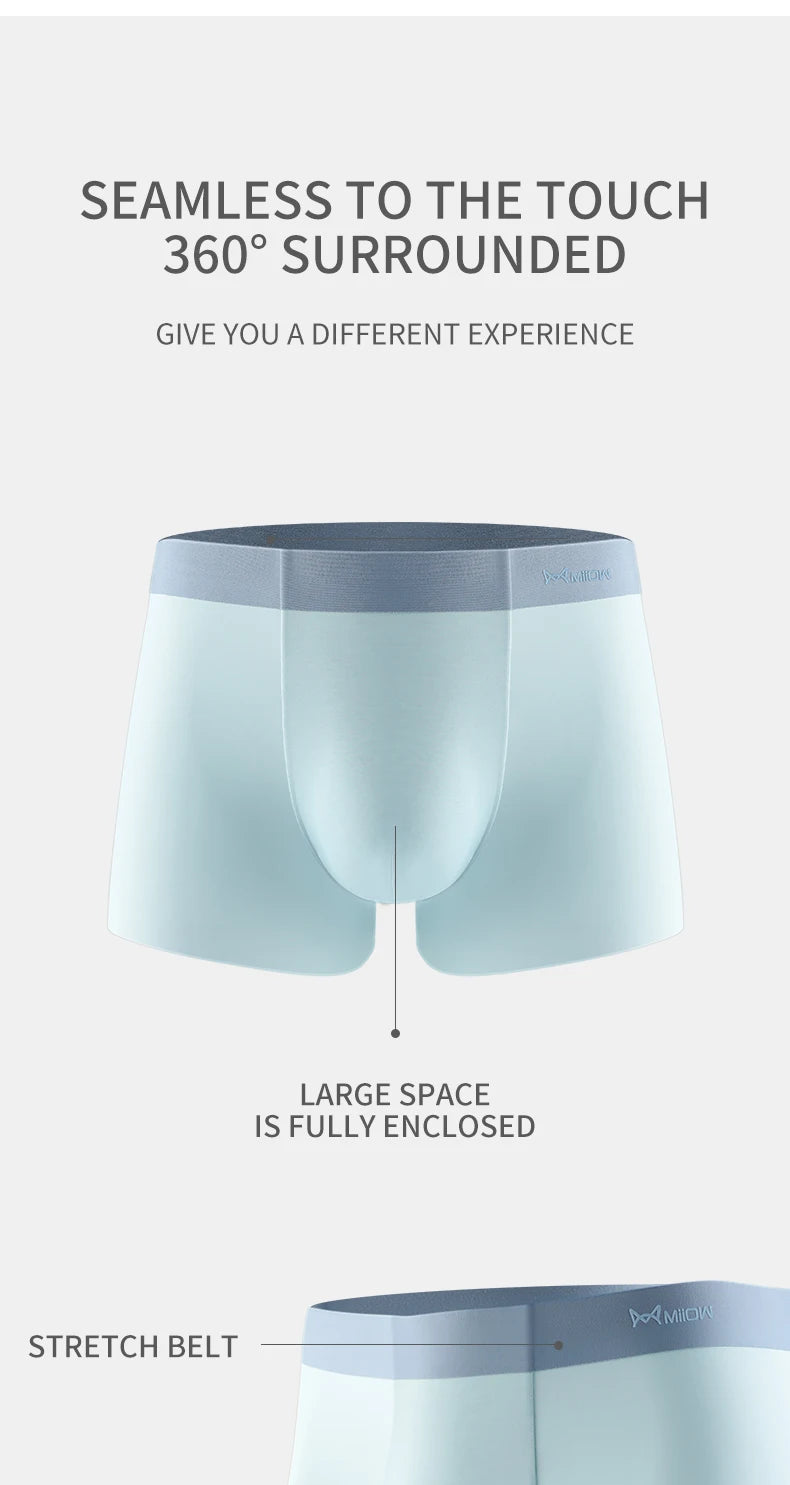 MIIOW 3 Peças Cueca Boxer Masculina de Seda Gelada Fibra Metálica Antiestática Cuecas Masculinas Sem Costura Bainha de Corte Cuecas Masculinas Boxers Shorts Trunk