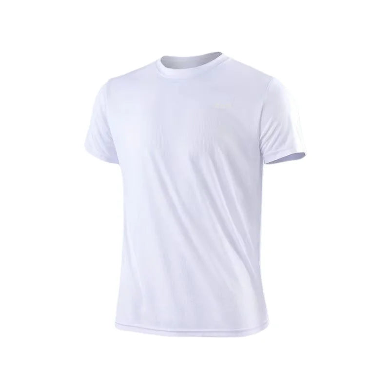 Camiseta masculina de manga curta com secagem rápida para academia e corrida, com absorção de umidade e gola redonda, para treino e exercícios, camiseta esportiva leve