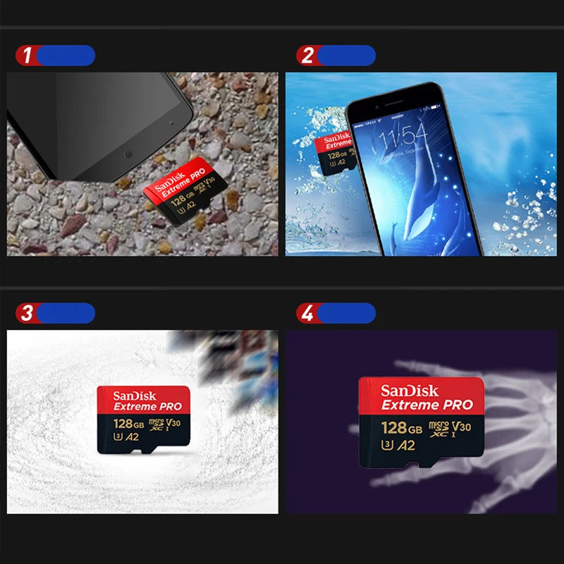 Cartão de memória SanDisk Extreme Pro Micro SD 256 GB UHS-I, cartão Micro SD 128 GB, cartão TF 64 GB, 200 MB/memória em classe 10 U3 V30 A2, capa para carro