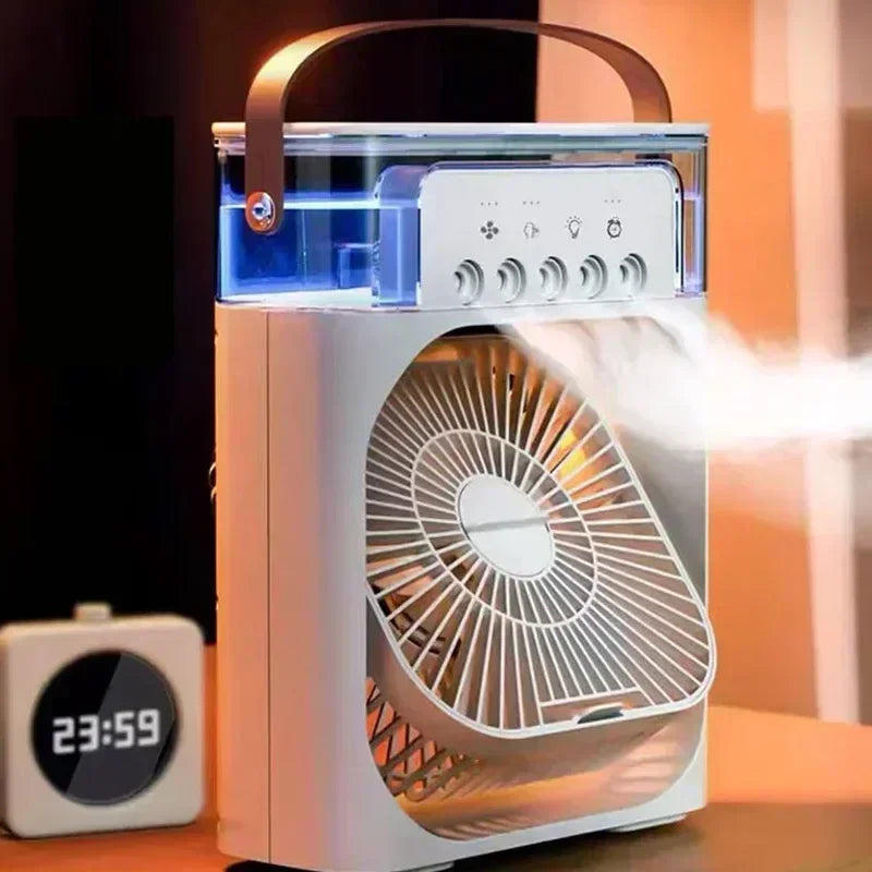 Umidificador portátil, ventilador, ar condicionado, USB, ventilador elétrico, luz noturna LED, névoa de água, divertido, 3 em 1, refrigerador de ar, umidificador para casa