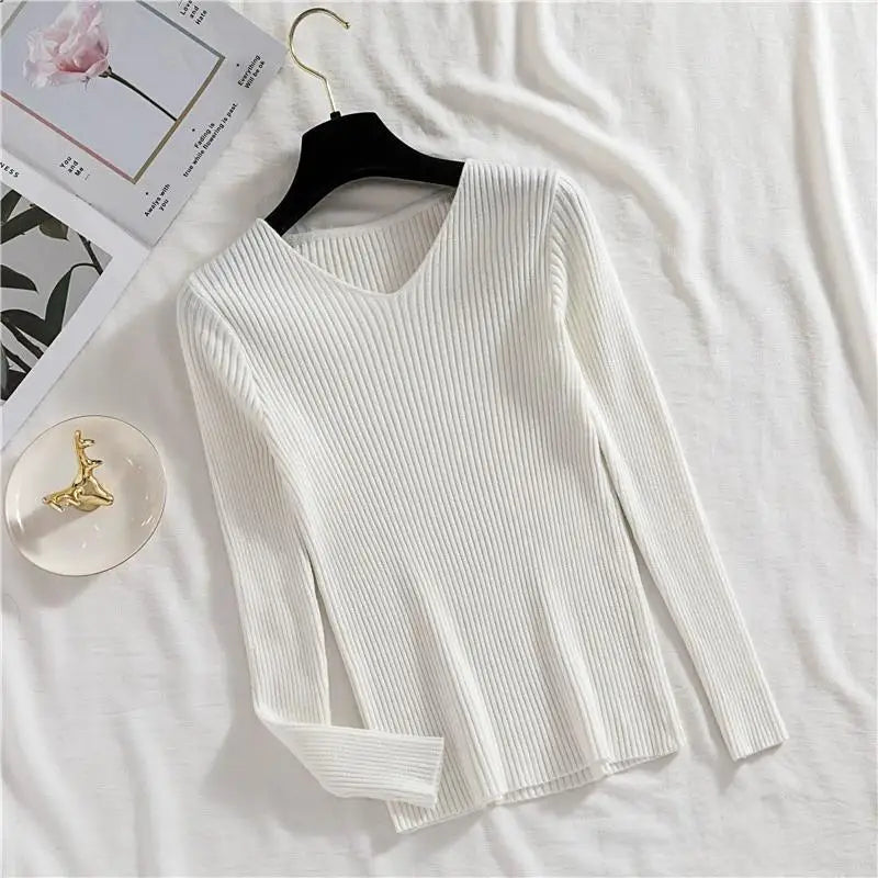 2025 Outono Inverno Mulheres Suéteres Casuais Manga Longa Malha Pulôver Suéter Feminino BÁSICO Sólido Jersey Tops Moda Roupas