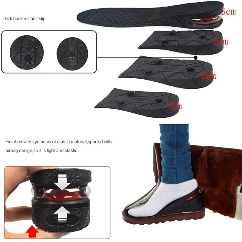 Palmilhas de aumento de altura com almofada de ar, palmilhas de elevação para sapatos, palmilhas para mulheres mais altas, palmilhas de 3 a 9 cm de altura variável