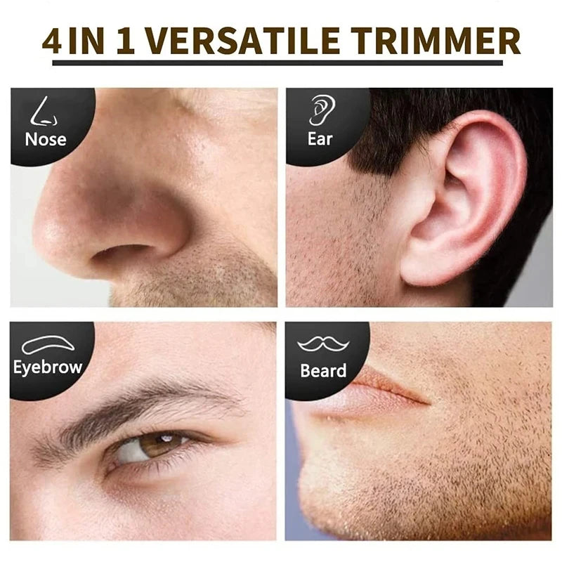Aparador de pelos do nariz recarregável 4 em 1, aparador de barba e sobrancelhas, formato E, para remoção de pelos do nariz sem Sean Dear, máquina de limpeza