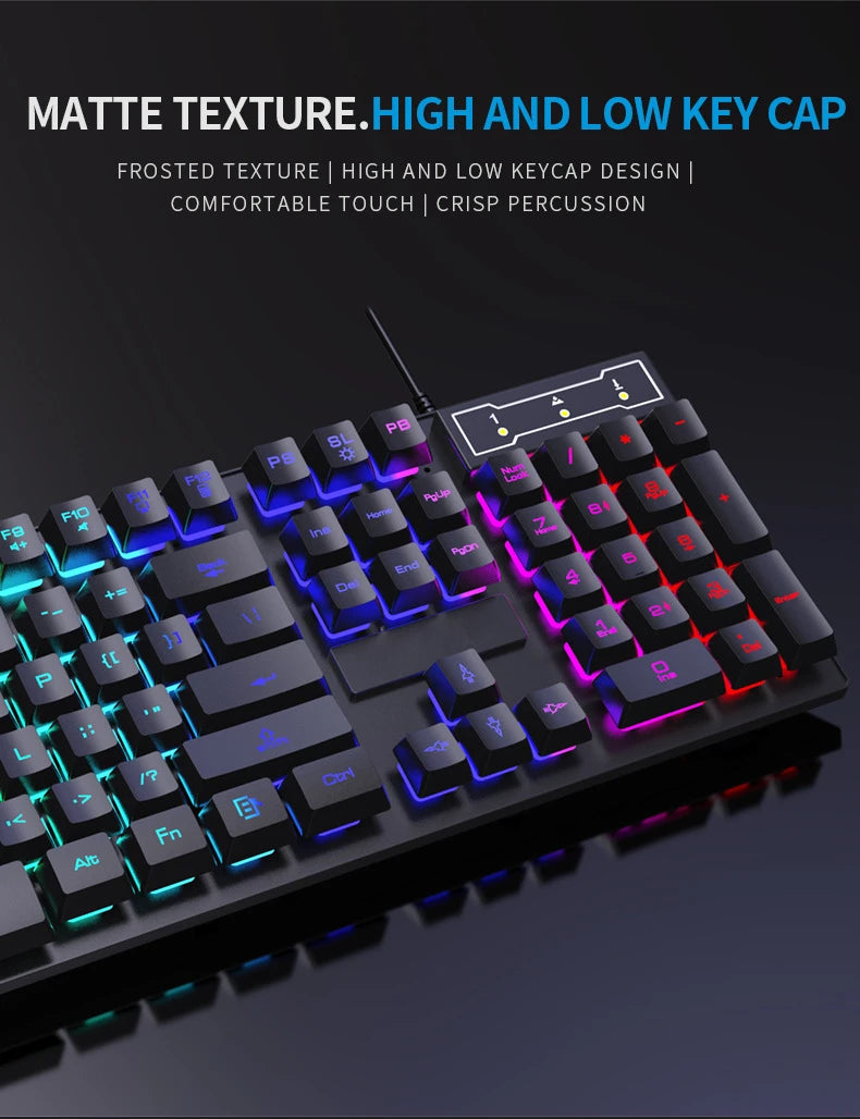 Teclado com fio de 104 teclas com retroiluminação RGB, luz respirável, conjunto de teclado e mouse ergonômico para jogos, laptop, Gamer Office