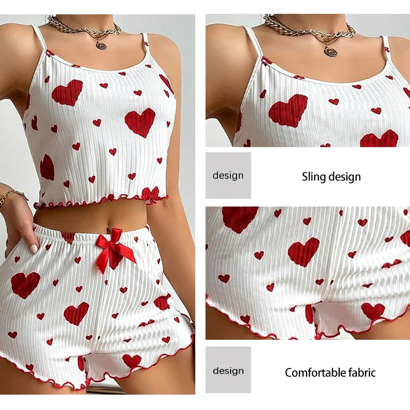 Mulheres spa jam ativo pijamas 2 peças regatas curtas e shorts SS ml branco ventilado macio casual amor impressão
