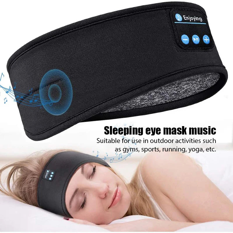 Fone de ouvido Bluetooth esportivo com faixa de cabeça elástica sem fio para dormir, máscara para os olhos com música, fone de ouvido sem fio Bluetooth com faixa de cabeça