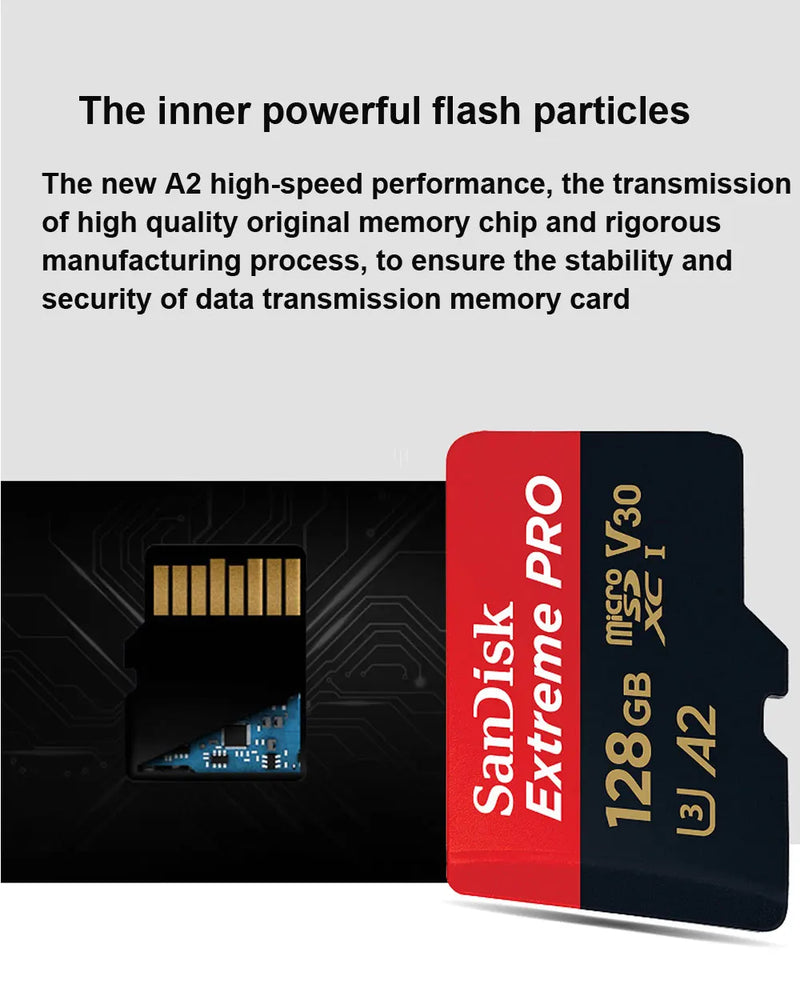 Cartão de memória SanDisk Extreme Pro Micro SD 256 GB UHS-I, cartão Micro SD 128 GB, cartão TF 64 GB, 200 MB/memória em classe 10 U3 V30 A2, capa para carro