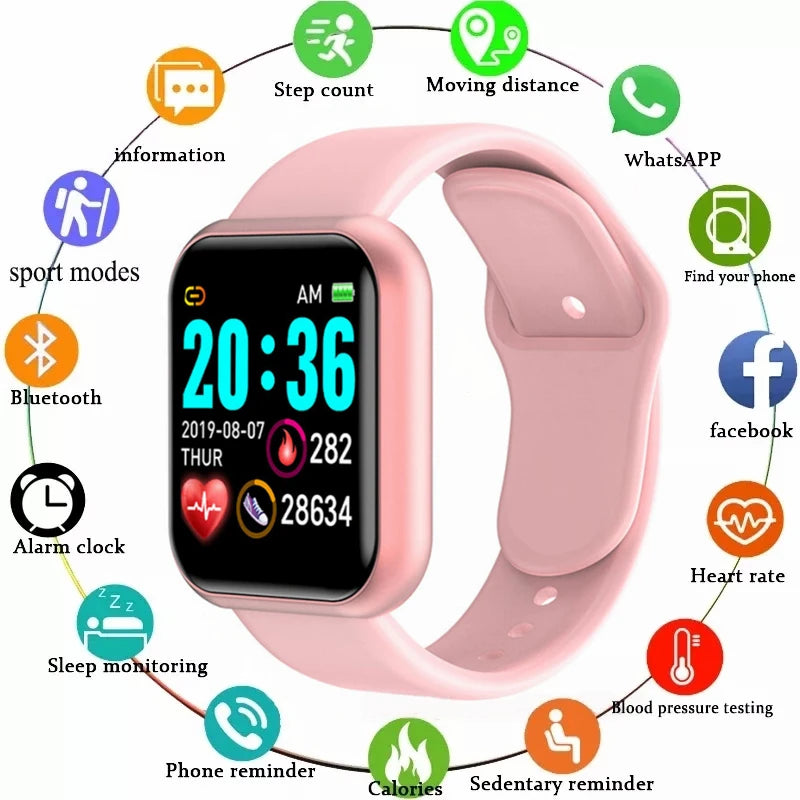 Relógio inteligente multifuncional masculino e feminino com conexão Bluetooth, pulseira esportiva para música e fitness, monitoramento do sono, relógio inteligente D20