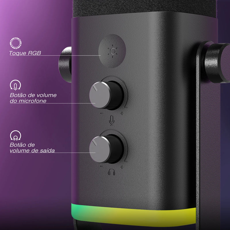 Microfone dinâmico FI fine USB/X LR com botão de silenciamento por toque, entrada para fone de ouvido, controles de E/S, para PC PS5/4 Michelle, jogo MI Camp AM8